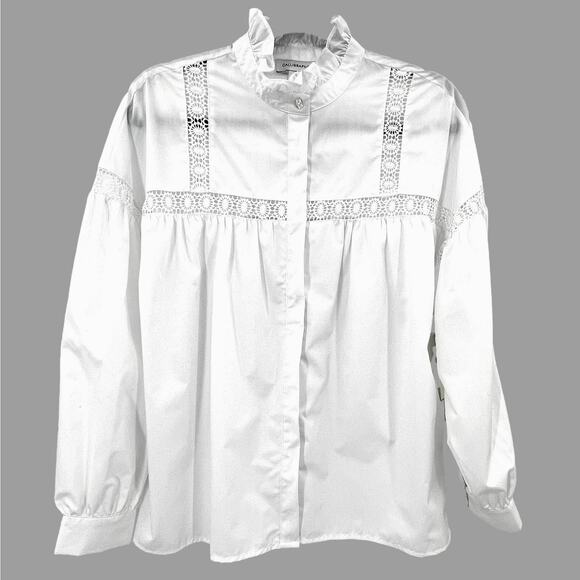 Calligraphe Blouse Women's L White Inlay Crochet Cottagecore Prairie Minimalist - Picture 1 of 6